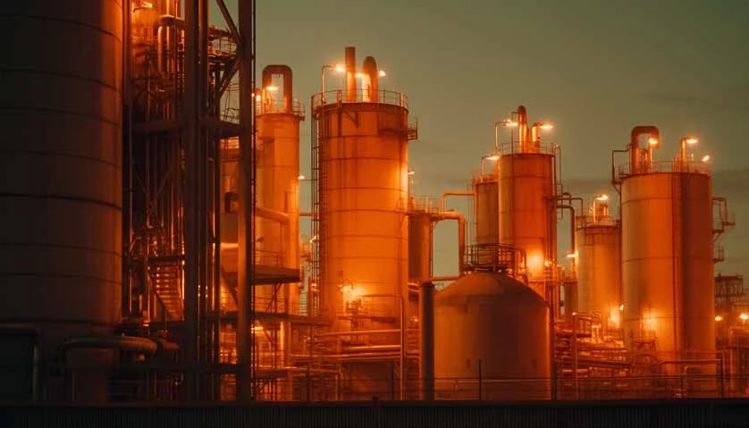 Industrial facility in evening light